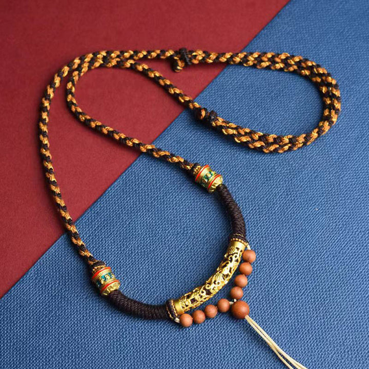 Collier pendentif en corde avec nœud King Kong tibétain fait à la main en Buddha Stones Om Mani Padme Hum - Brun - image 1