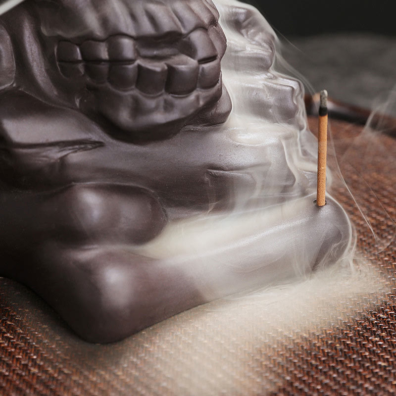 Brûleur d'encens de guérison en argile violette avec tête de mort en Buddha Stones pour Halloween