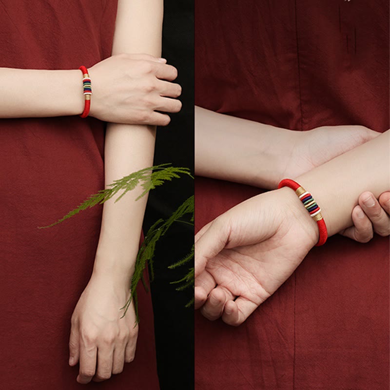 Bracelet tressé tibétain fait main en Buddha Stones avec nœud King Kong coloré et cinq éléments porte-bonheur
