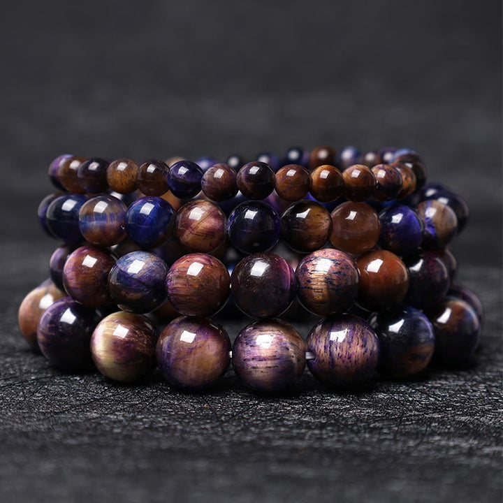 Bracelet de force de protection en œil de tigre violet naturel Buddha Stones