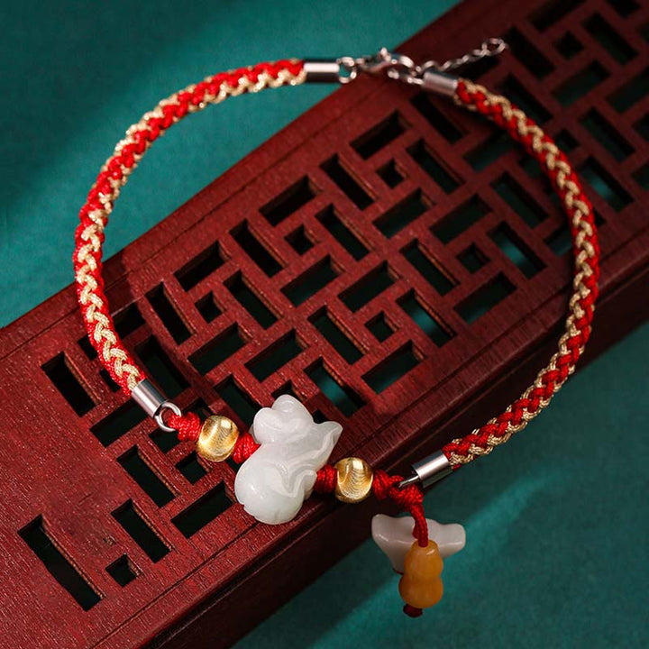 Bracelet de cheville en fil rouge avec Buddha Stones et signe du zodiaque chinois