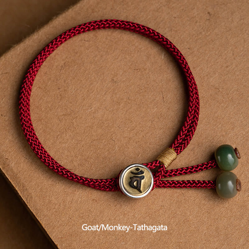 Bracelet tressé en argent sterling 925 fait à la main avec Buddha Stones et symbole du zodiaque chinois, Bouddha cyan Bodhi Seed Protection