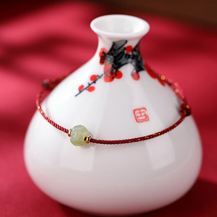 Bracelet en argent sterling 925 plaqué or Buddha Stones et jade Hetian Lotus Luck Red String - Petit lotus en jade 6*8mm (taille du bracelet 22cm) - image 1