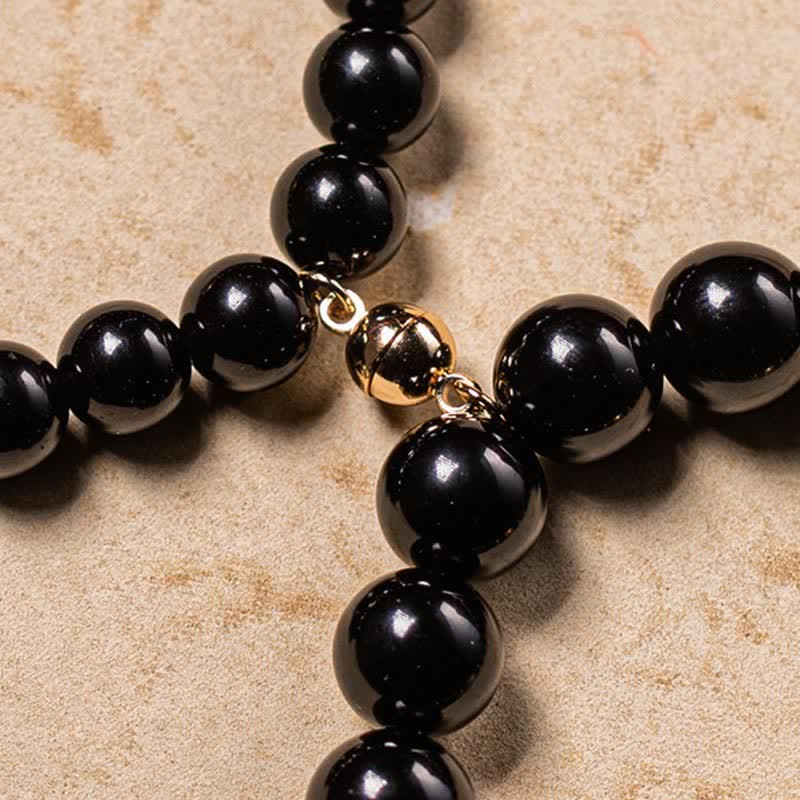 Bracelet magnétique pour couple en obsidienne Buddha Stones et jade Om Mani Padme Hum