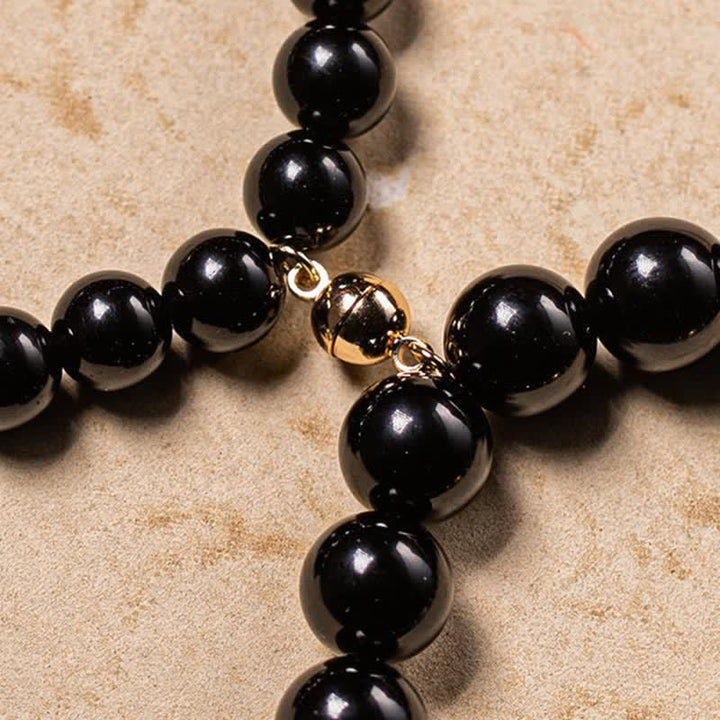 Bracelet magnétique pour couple en obsidienne Buddha Stones et jade Om Mani Padme Hum