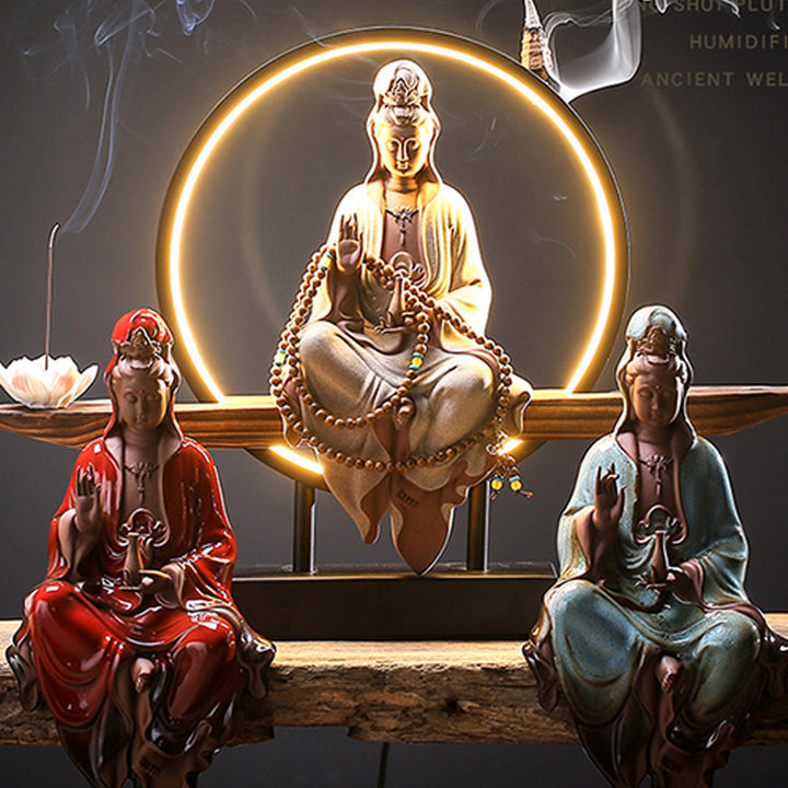 Buddha Stones Bouddha Avalokitesvara Céramique Lotus Relaxation Brûleur d'encens Décoration - image 5