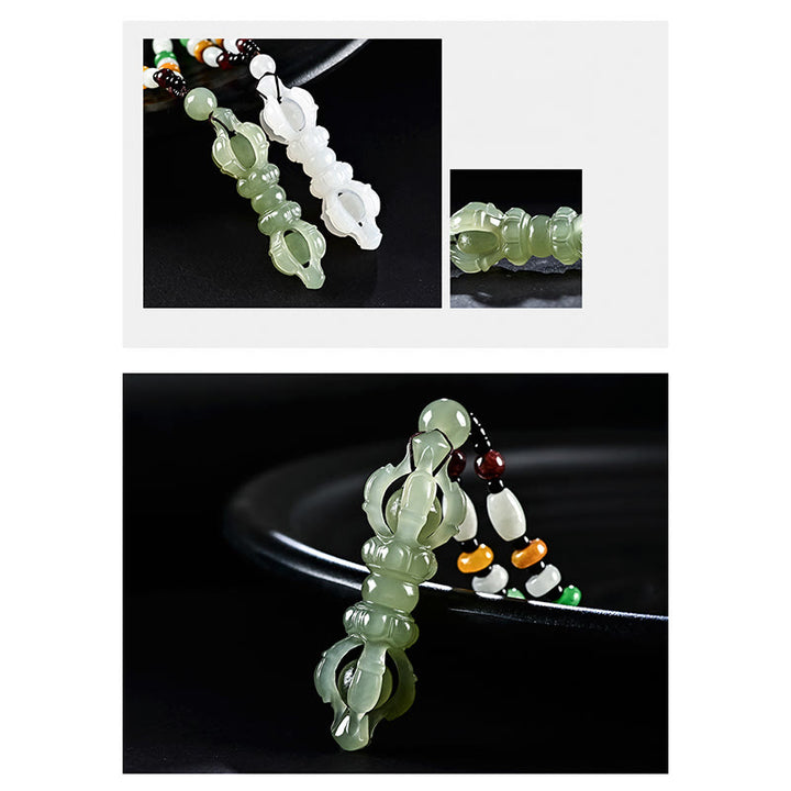 Collier pendentif tibétain en jade cyan Hetian naturel et jade blanc Dorje Vajra gravé - image 6