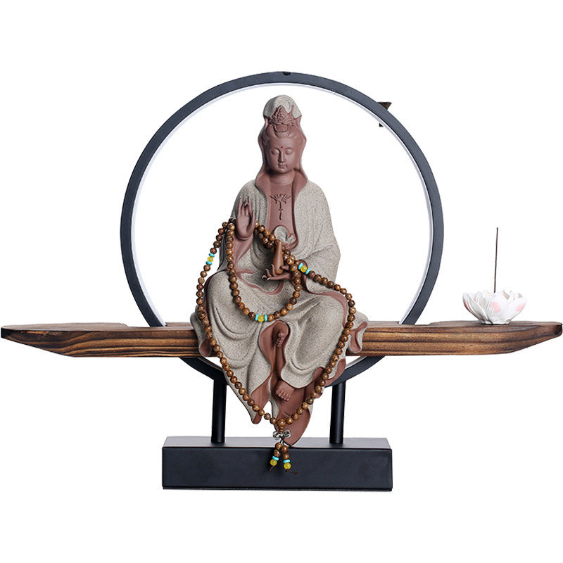 Buddha Stones Bouddha Avalokitesvara Céramique Lotus Relaxation Brûleur d'encens Décoration