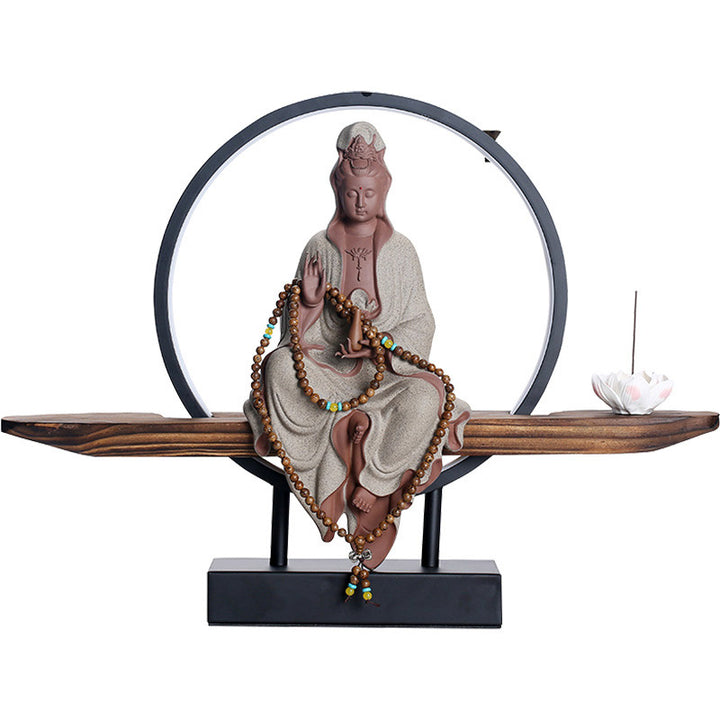 Buddha Stones Bouddha Avalokitesvara Céramique Lotus Relaxation Brûleur d'encens Décoration