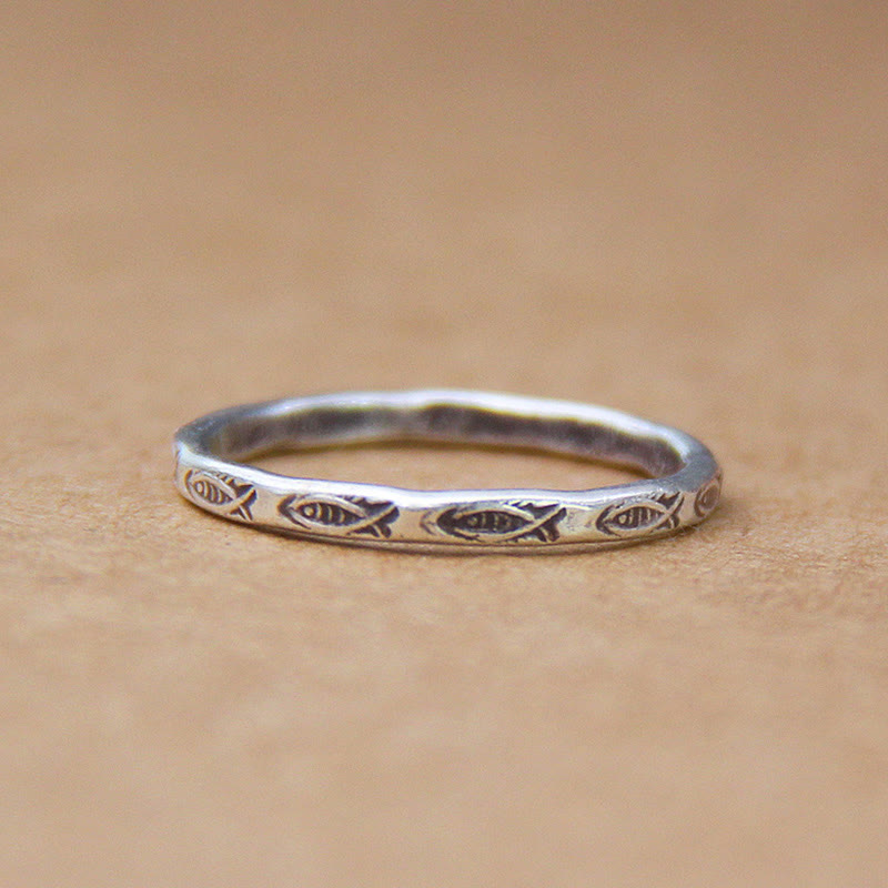 Bague porte-bonheur en argent sterling 925 Buddha Stones et poisson Koi