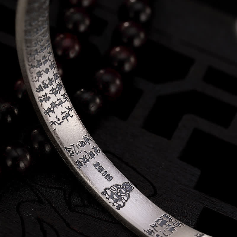 Bracelet de protection en argent sterling 999 avec six mots vrais et sutra du cœur de Buddha Stones