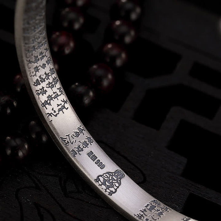 Bracelet de protection en argent sterling 999 avec six mots vrais et sutra du cœur de Buddha Stones