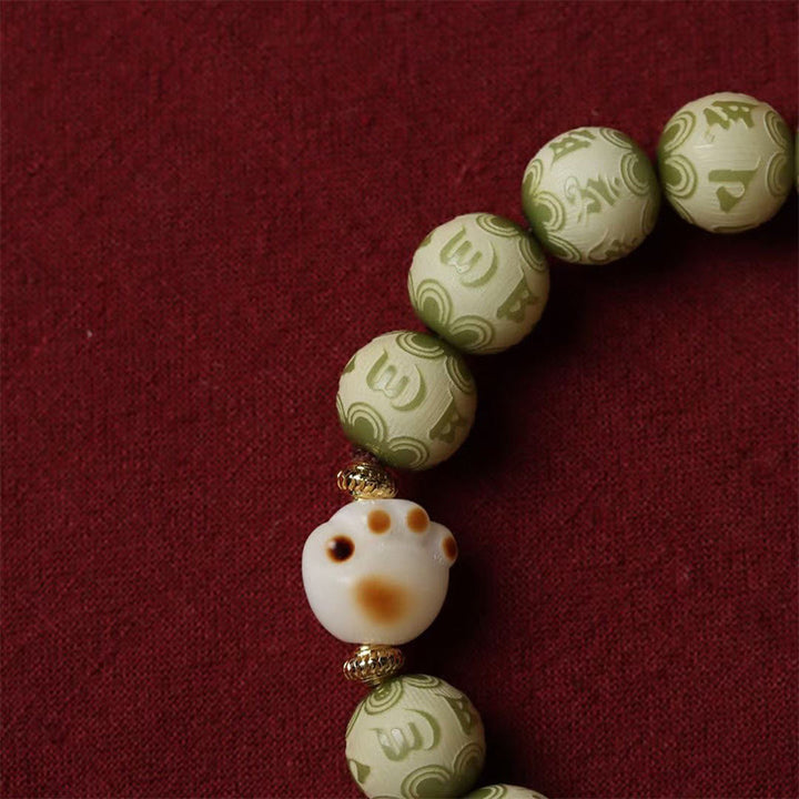 Bracelet de sagesse gravé en forme de patte de chat avec graines de Bodhi vertes et pierres de Buddha Stones Om Mani Padme Hum - image 4