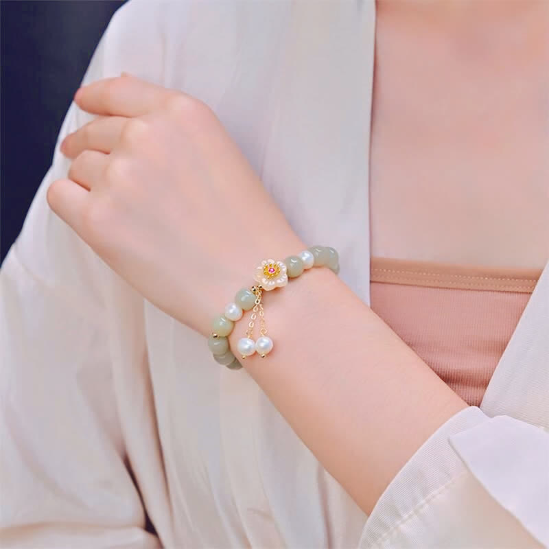 Bracelet d'abondance et de bonheur en perles de fleur de jade Hetian
