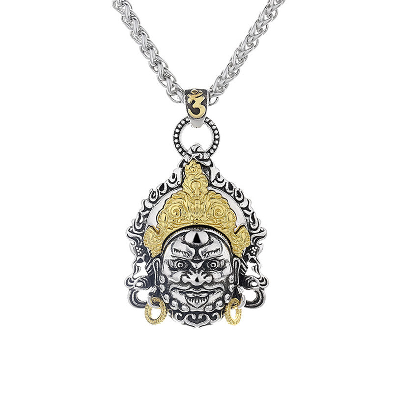 Collier pendentif porte-bonheur en cuivre avec amulette jaune du dieu de la richesse et des Buddha Stones