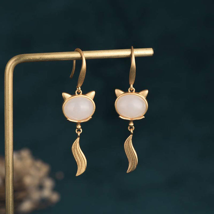 Boucles d'oreilles porte-bonheur en jade blanc Feng Shui