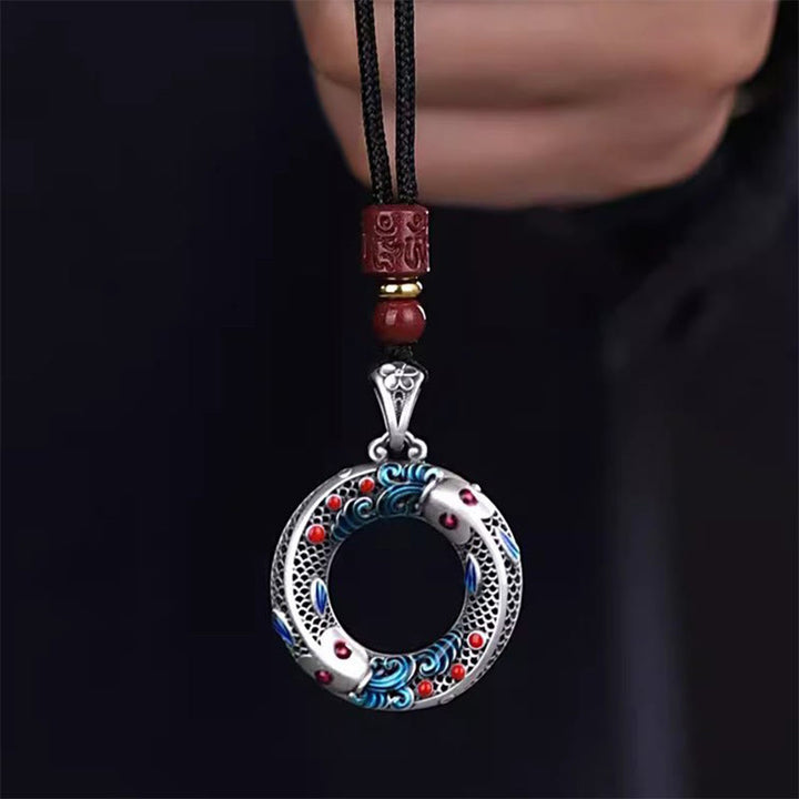Collier pendentif en cuivre avec boucle de paix et poisson Koi en Buddha Stones