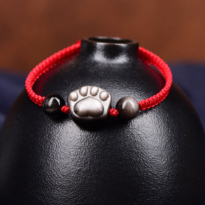 Bracelet en corde de protection pour griffes de chat Buddha Stones en obsidienne argentée naturelle et brillante en obsidienne dorée - image 3