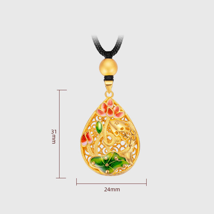 Collier pendentif porte-bonheur en cuivre avec Buddha Stones et poisson Koi, fleur de lotus et feuille - image 7