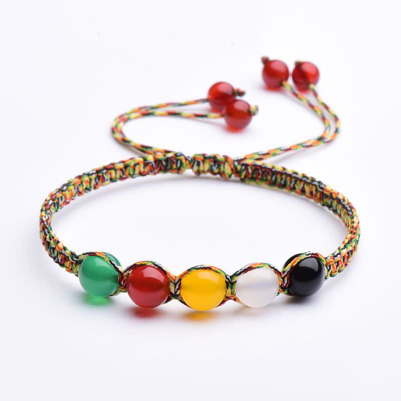 Bracelet en fil d'agate colorée, métal, bois, eau, feu, terre, cinq éléments