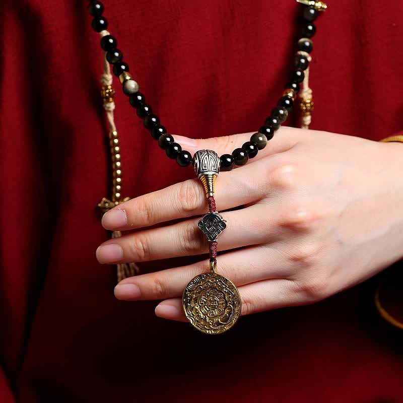 Bracelet de richesse en pierre d'oeil de tigre et d'aigle avec 108 Buddha Stones de Mala en obsidienne dorée brillante