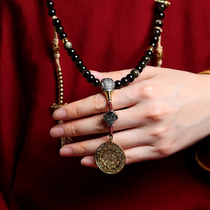 Bracelet de richesse en pierre d'oeil de tigre et d'aigle avec 108 Buddha Stones de Mala en obsidienne dorée brillante
