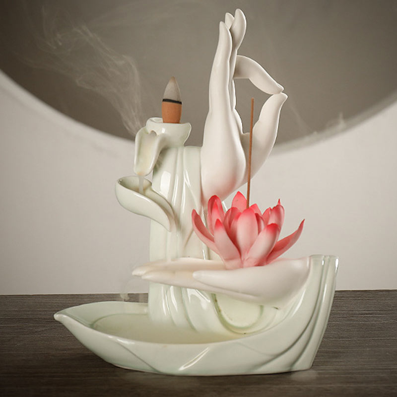 Pierres de Bouddha Brûleur d'encens tibétain avec bénédiction du lotus