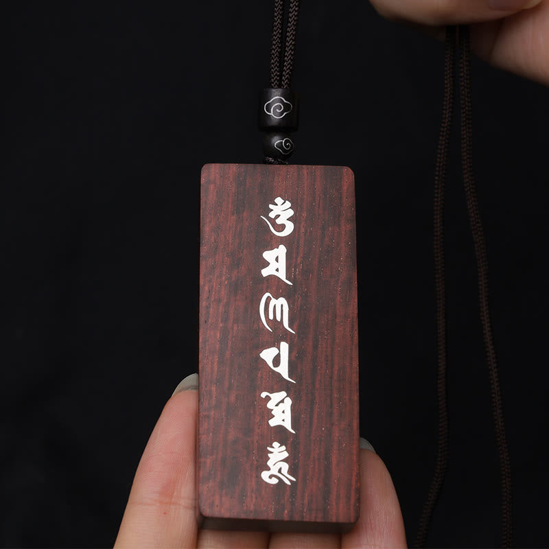 Collier pendentif de protection incrusté de Buddha Stones en argent sterling 999 avec petite feuille de bois de santal rouge et bois d'ébène Om Mani Padme Hum - image 6