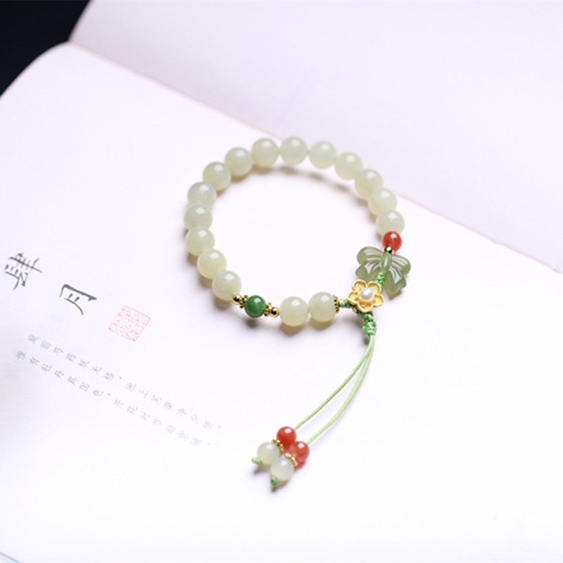 Bracelet Buddha Stones en argent sterling 925 et jade avec fleur porte-bonheur et papillon - image 7