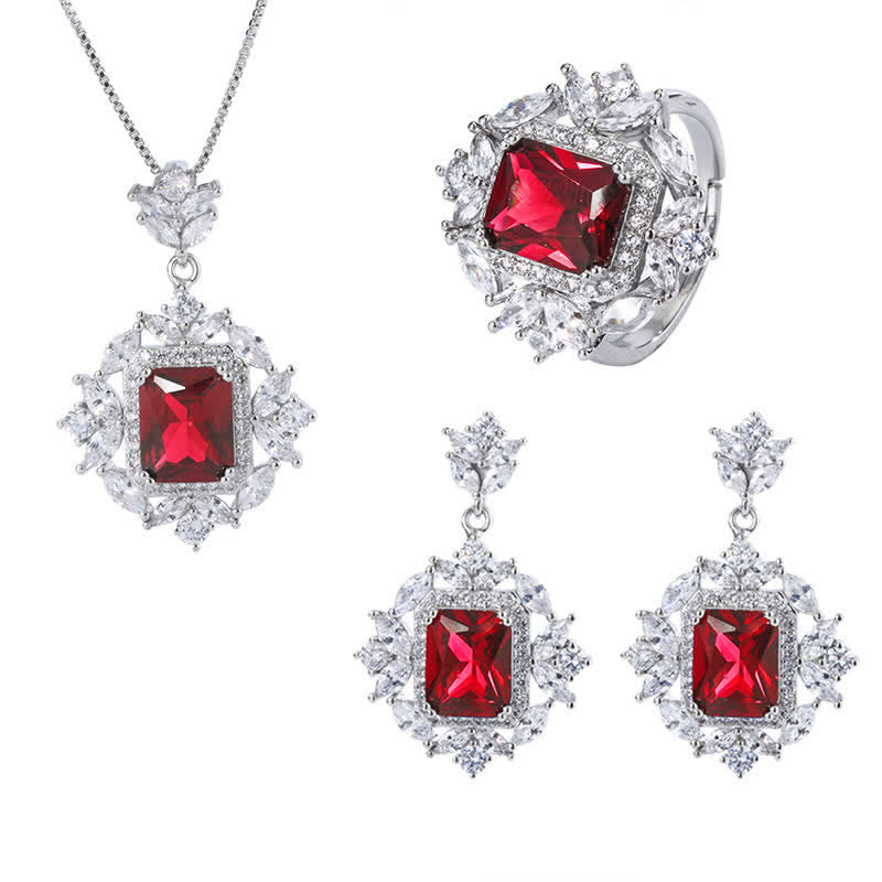 Buddha Stones Cristal d'émeraude Corindon rouge Confiance Courage Bague Boucles d'oreilles Collier Pendentif