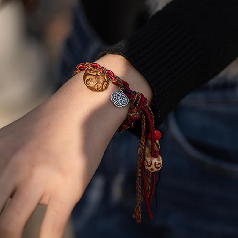 Bracelet tibétain en argent sterling 925 avec Buddha Stones et fil coloré fait à la main, protection contre les poissons Koi - image 2