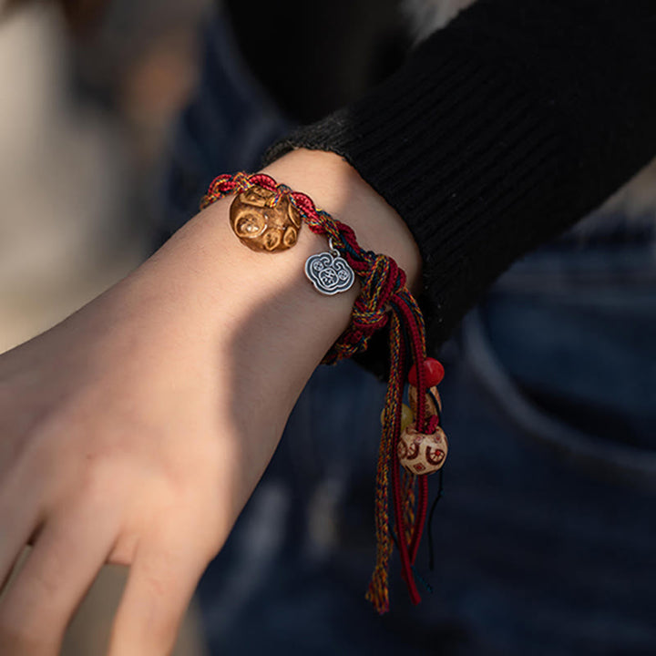 Bracelet tibétain en argent sterling 925 avec Buddha Stones et fil coloré fait à la main, protection contre les poissons Koi - image 2