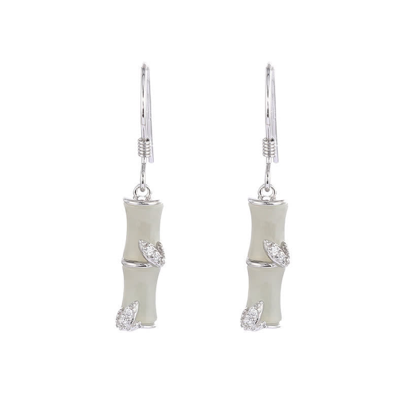 Boucles d'oreilles pendantes porte-bonheur en argent sterling 925 avec jade chrysobéryl œil de chat agate rouge bambou - Argent - Jade Hetian (Prospérité ♥ Abondance) - image 7
