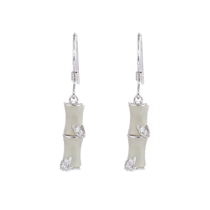 Boucles d'oreilles pendantes porte-bonheur en argent sterling 925 avec jade chrysobéryl œil de chat agate rouge bambou - Argent - Jade Hetian (Prospérité ♥ Abondance) - image 7