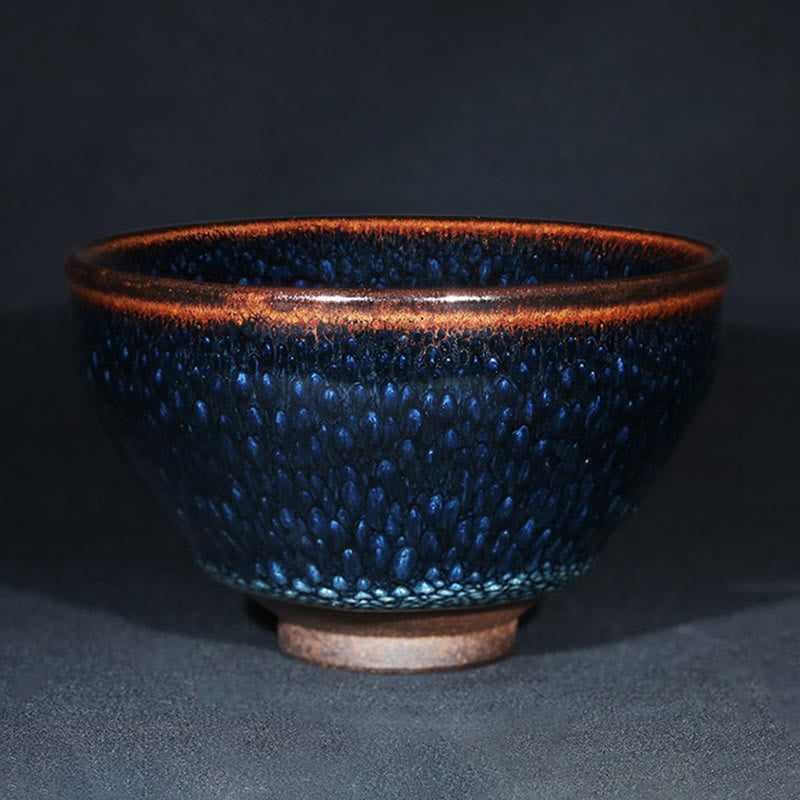 Tasse à thé en céramique chinoise Jianzhan faite à la main en Buddha Stones avec tache de Francolinus bleu