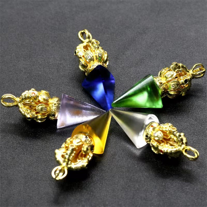 Collier pendentif en cristal de force Lotus Liuli à 4 griffes avec Buddha Stones tibétaines Dorje Vajra