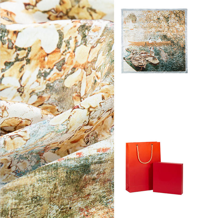 Écharpe en soie de mûrier 100 % peinture à l'huile de la jungle avec Buddha Stones et nuages de bon augure, écharpe de cou en soie double face de qualité supérieure 6A