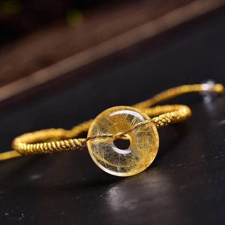Bracelet tressé Buddha Stones Rond Citrine Boucle de Paix Bonheur