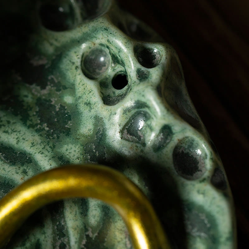 Brûleur d'encens en céramique avec motif de grenouille et de méditation en forme de Buddha Stones