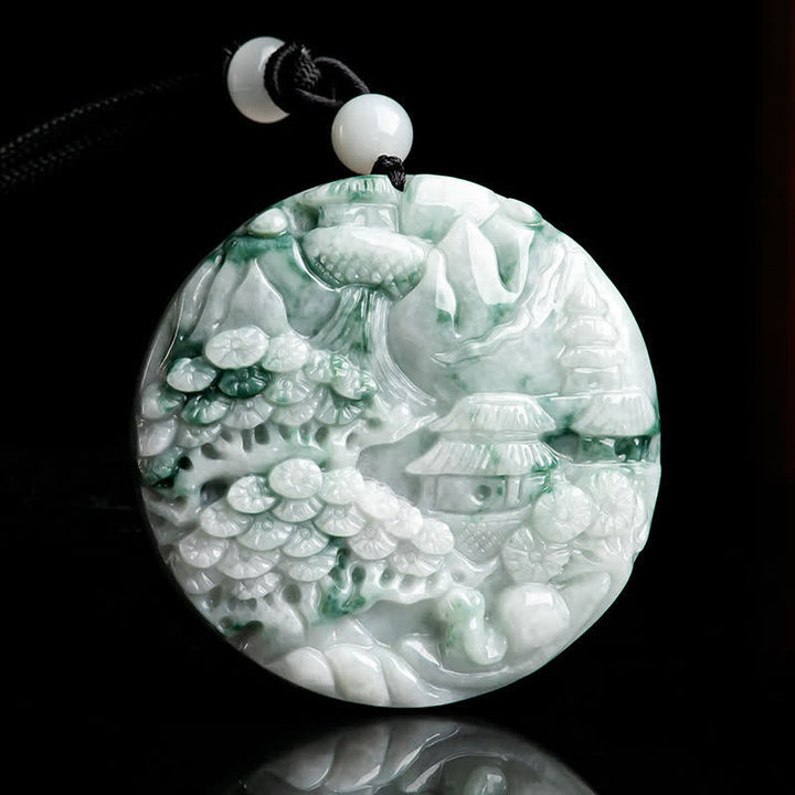 Collier en jade Buddha Stones et paysage de montagne