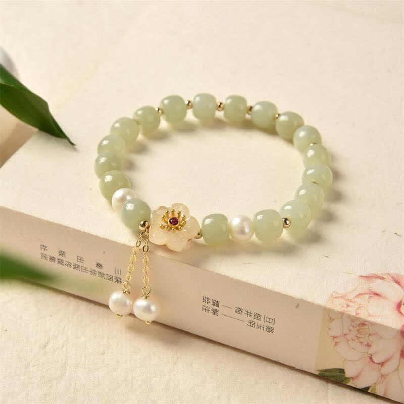 Bracelet d'abondance et de bonheur en perles de fleur de jade Hetian - Jade (Protection ♥ Bonheur) - image 0