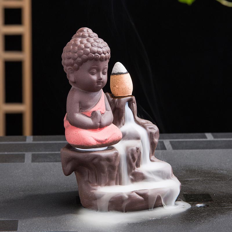 Fontaine à fumée à refoulement en Buddha Stones Brûleur d'encens en céramique Décoration de bénédiction