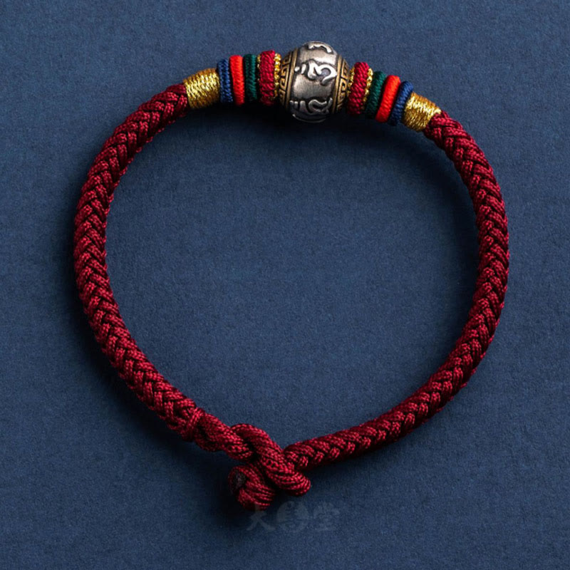 Bracelet tressé en argent sterling 925 fait à la main avec Buddha Stones Om Mani Padme Hum et nœud King Kong