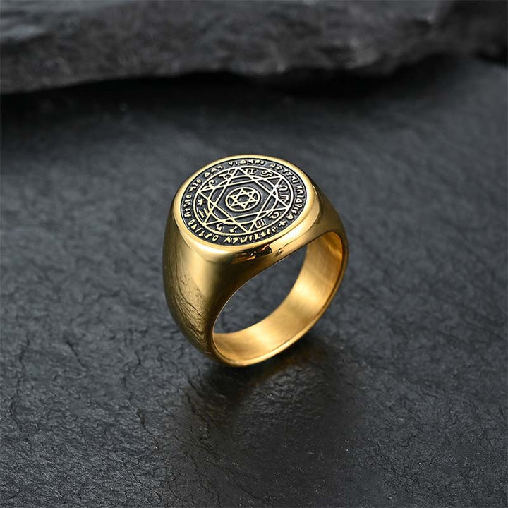 Bague de protection étoile de David avec les 12 constellations du zodiaque de Buddha Stones
