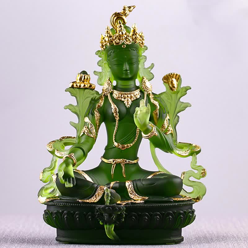 Buddha Stones Bodhisattva Tara verte Pièce d'art en cristal Liuli faite à la main Protection Maison Bureau Statue Décoration - image 15