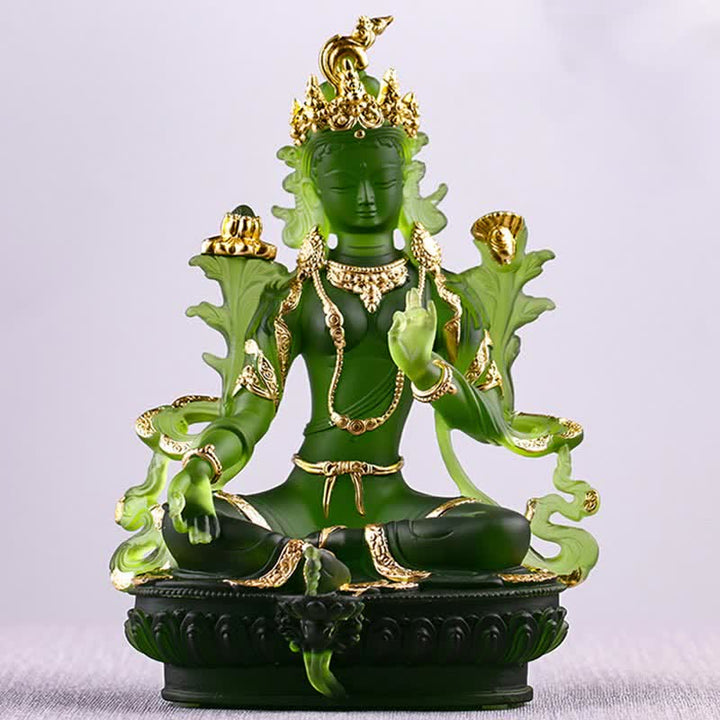 Buddha Stones Bodhisattva Tara verte Pièce d'art en cristal Liuli faite à la main Protection Maison Bureau Statue Décoration - image 15