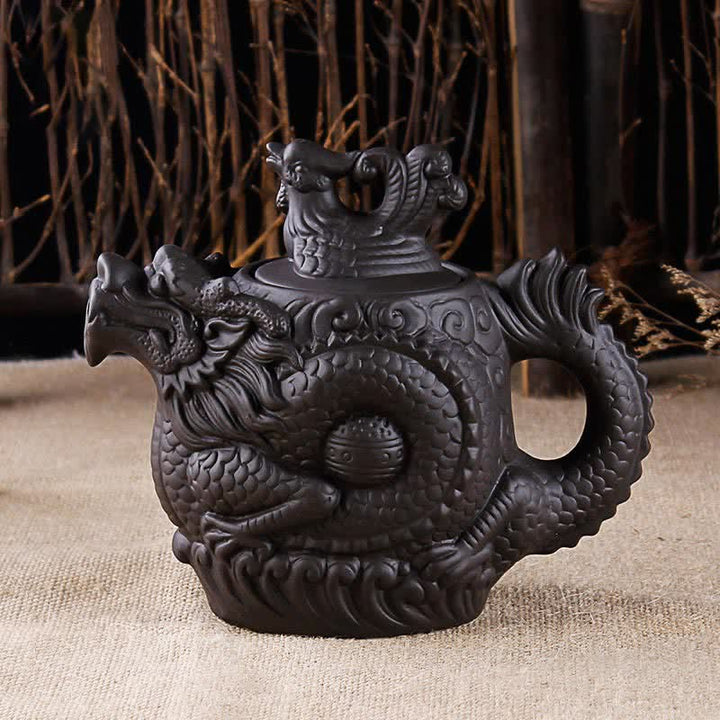Théière en céramique vintage Dragon Phoenix