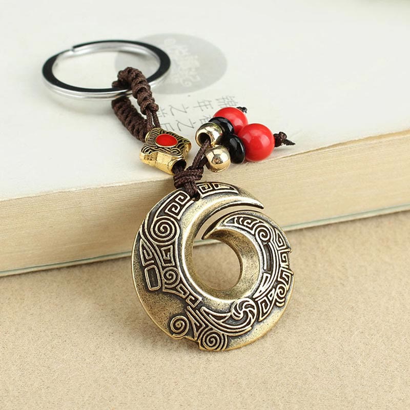 Porte-clés porte-bonheur en cuivre avec inscription « Bonne chance »