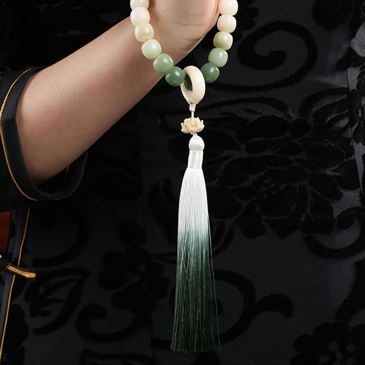 Buddha Stones Dégradé Naturel Graine de Bodhi Fortune Sac d'Argent Sagesse de Lotus Gland Poignet Mala