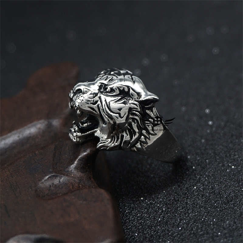 Bague de motard punk rock calme et équilibrée en acier titane avec tête de tigre pour homme